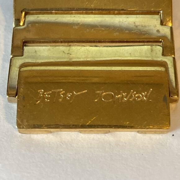 Betsey Johnson Gold Pyramid Stud Watch w/ Original Leopard Box – Needs Battery - Picture 8 of 11